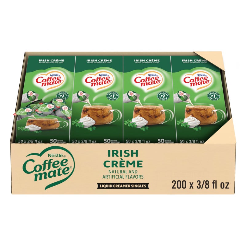 Coffee Mate Nestle Coffee mate Coffee Creamer, Irish Creme, Liquid Creamer Singles, Non Dairy, No Refrigeration, 0.375 fl oz Tubs (Pack of 200) - Image 1